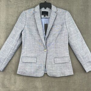 Banana Republic Jacket Blazer Womens Blue Windowpane Plaid Linen Blend Sz 0 NWT